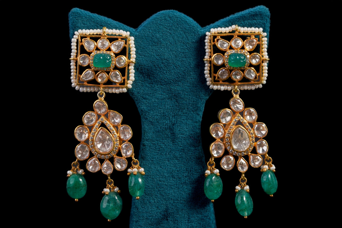 Kundan Splendor Silver Earrings by Khaitan Jewels