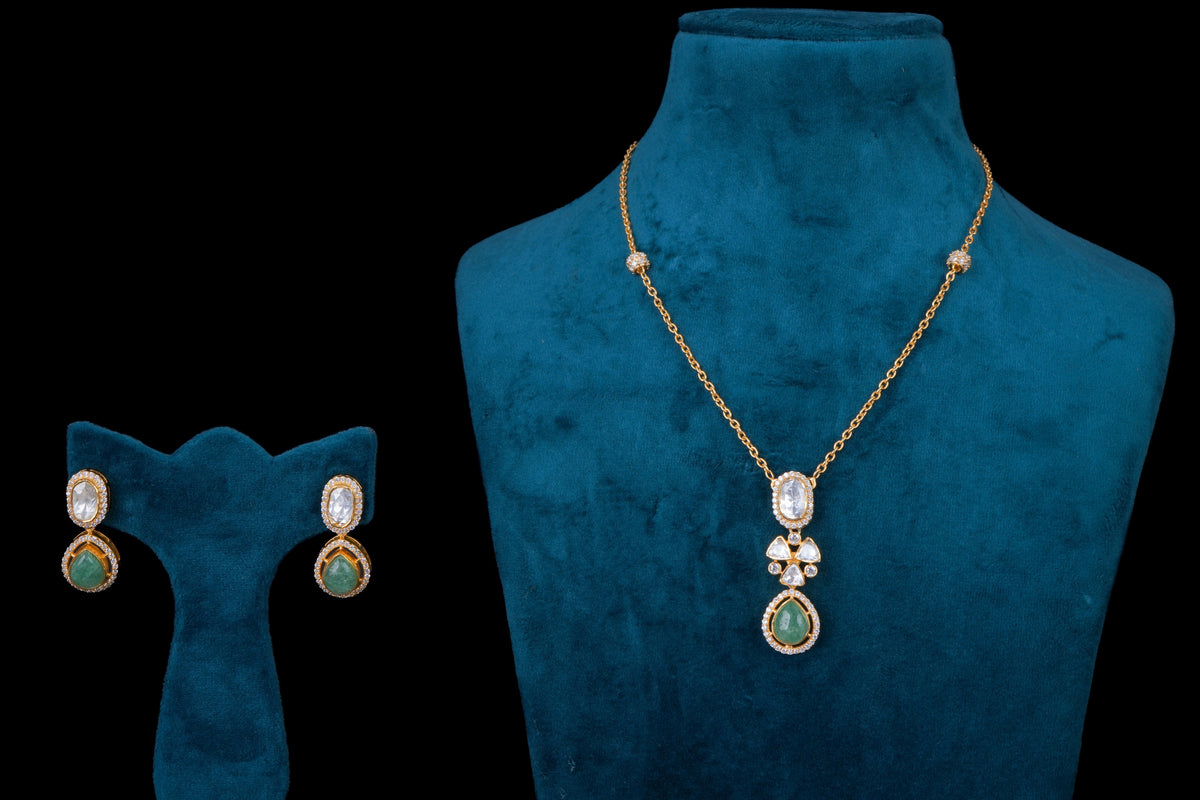 Polki Green Stone Necklace by Khaitan Jewels
