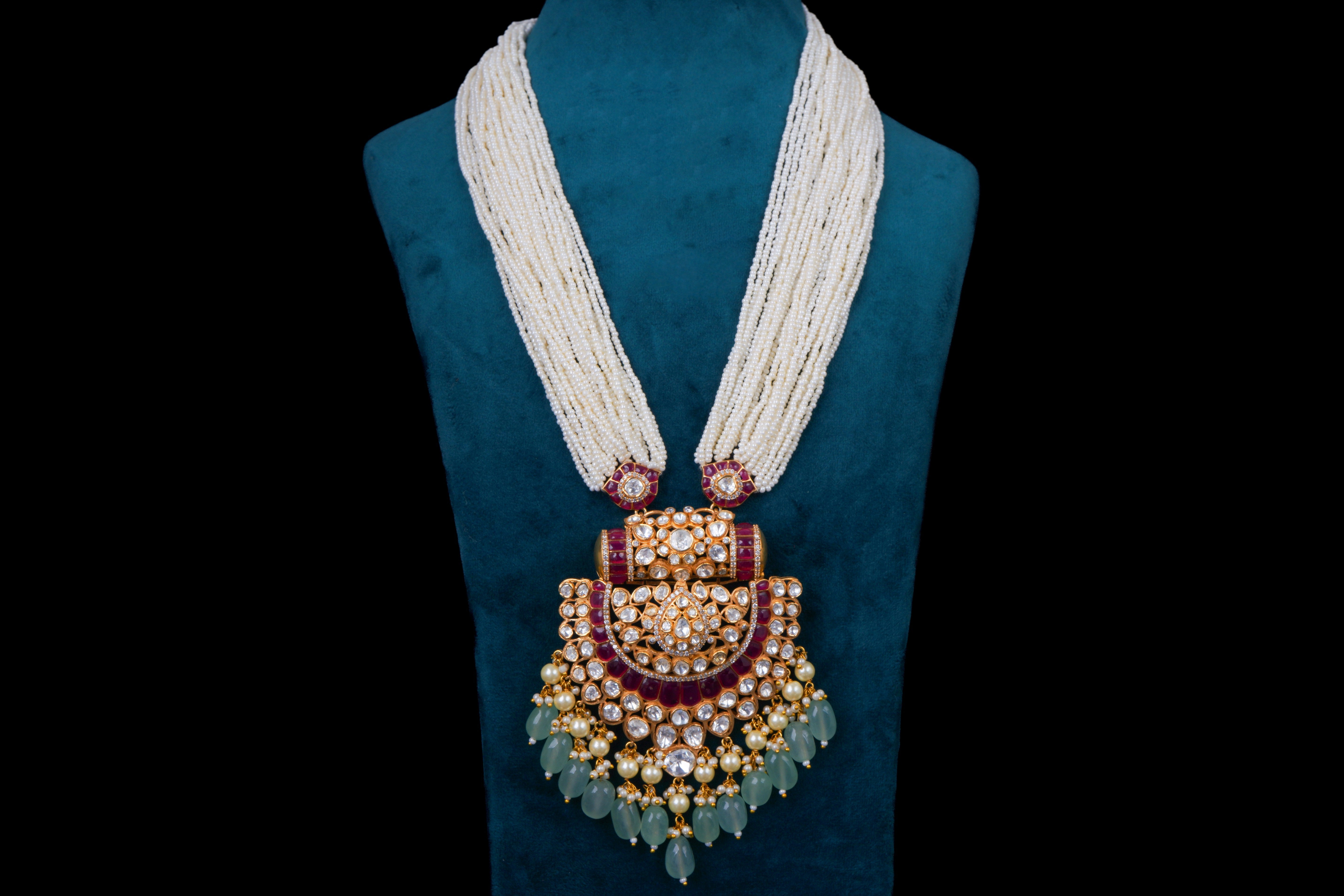 Timeless Grace: Kundan-Infused Pearl Necklace Set by Khaitan Jewels