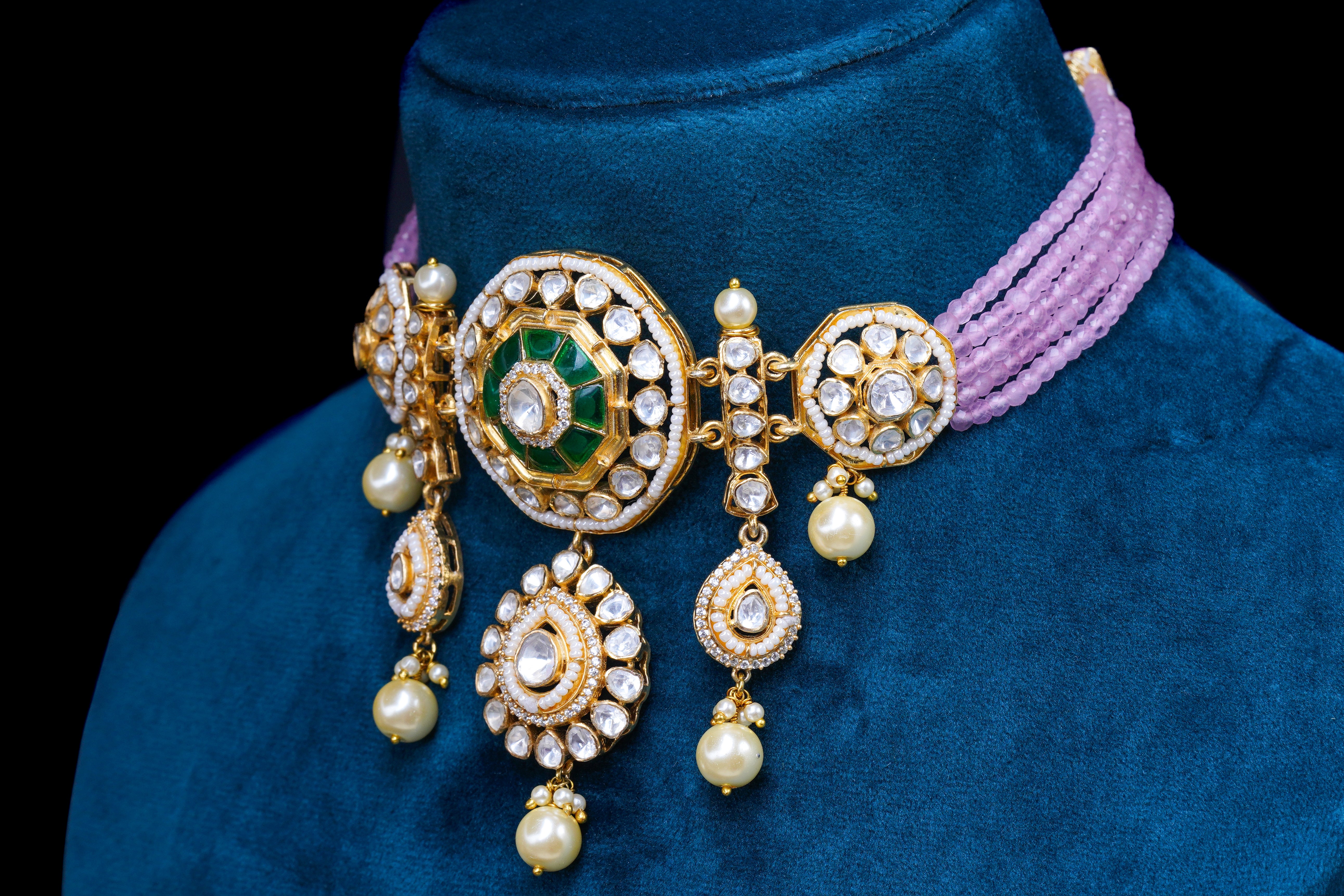 Blush Emerald Polki Set By Khaitan Jewels