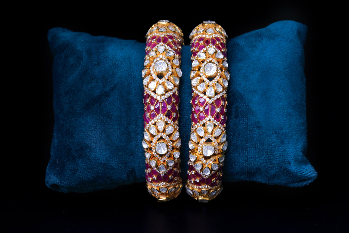 Polki Perfection Ruby Silver Bracelet By Khaitan Jewels