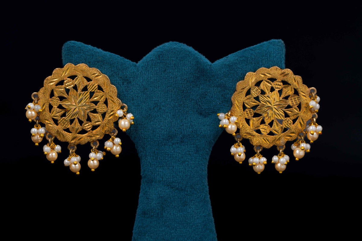 Golden round shaped earring by Khaitan Jewels