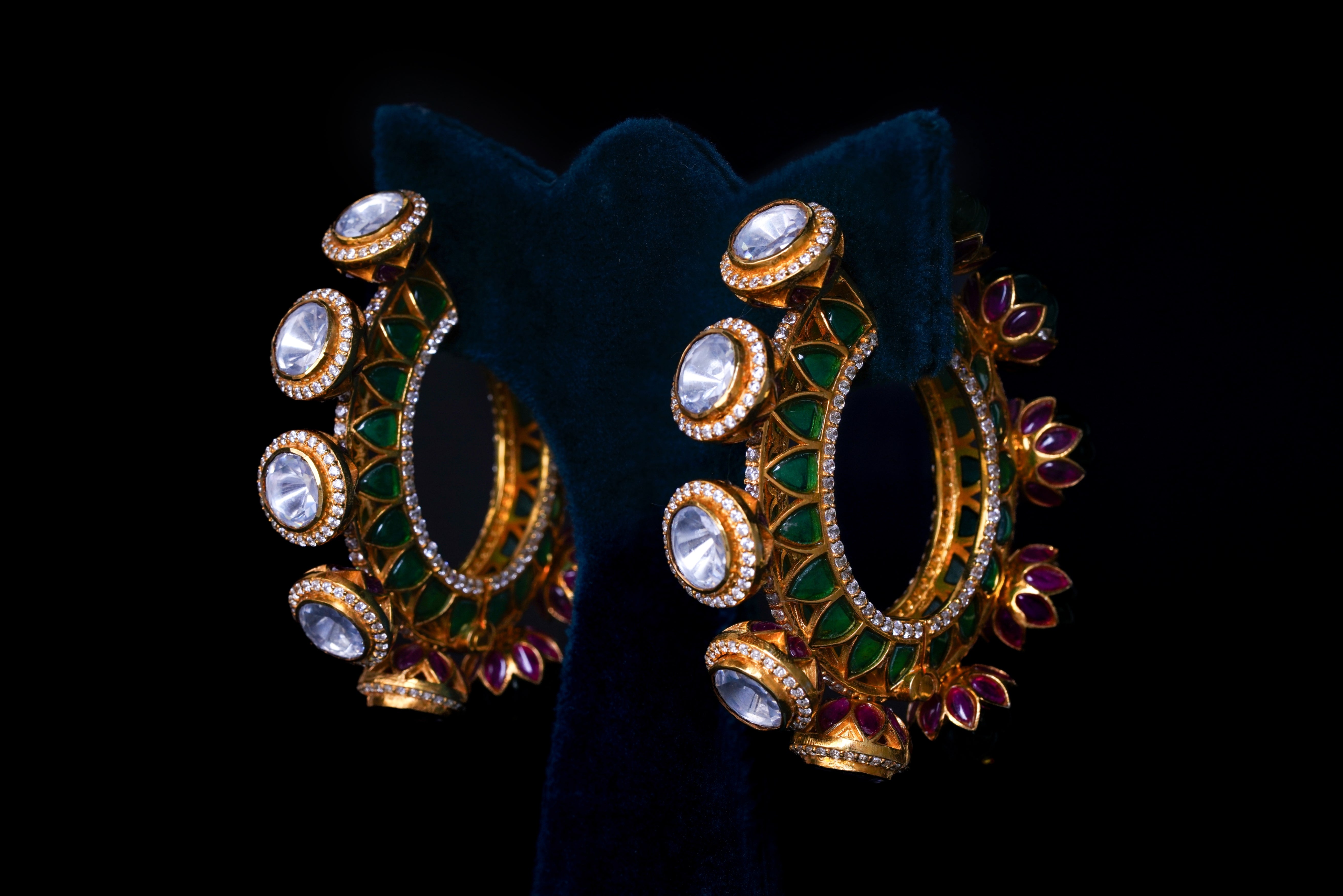 Reversible Green & White Polki Earrings By Khaitan Jewels